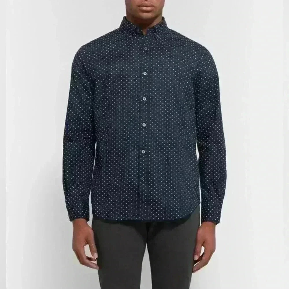 Club Monaco Men’s Slim Fit Navy Button-Down Shirt M – Micro Dot Print